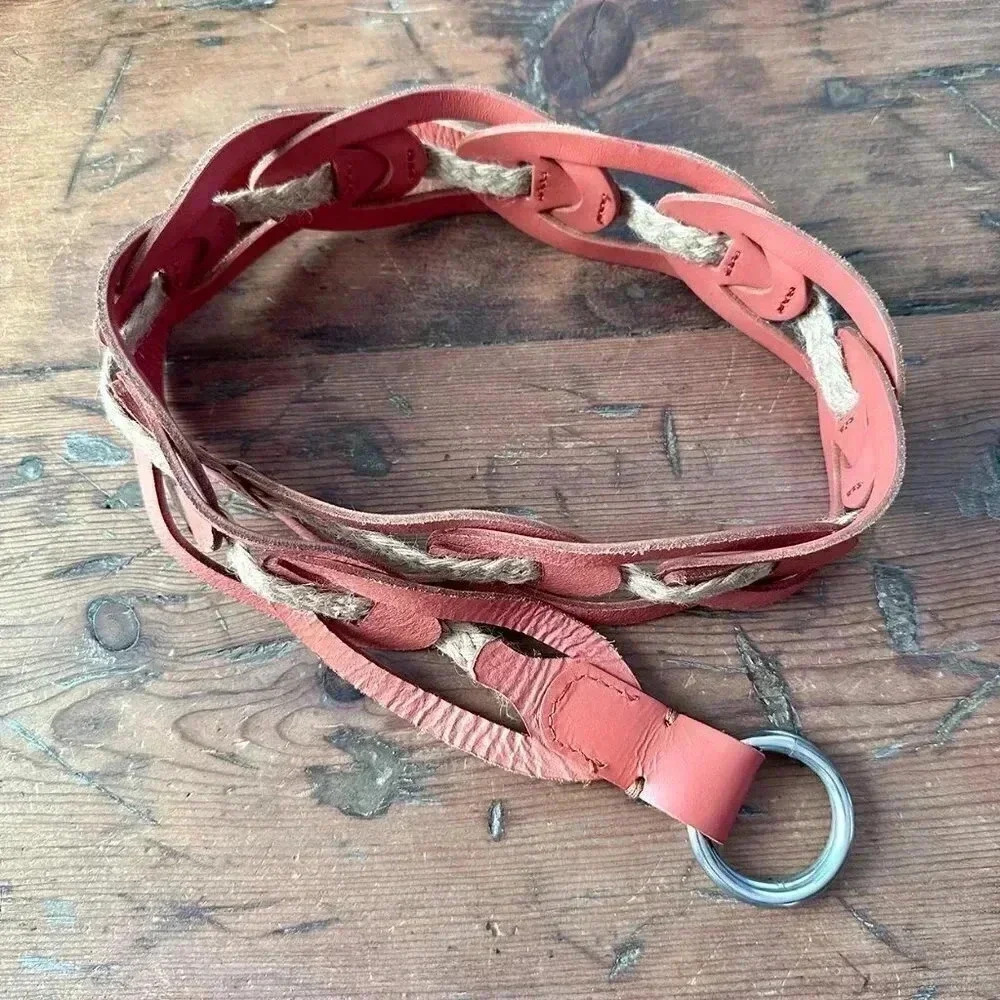 Anthropologie Linea Pelle Orange Leather & Jute Rope Belt